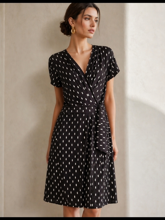 Ann Taylor Dresses & Skirts - Ann Taylor Midi Wrap Dress Black And White Print Short Sleeves Size 8